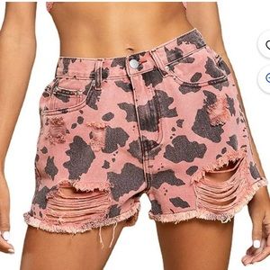 NWT! POL Pink Camo Denim Distressed Comfy Casual Jean Short